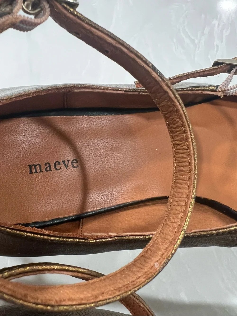 Maeve by Anthropology Women's Mary Jane Shoes Size 38 US 7 Gold Brown Metallic